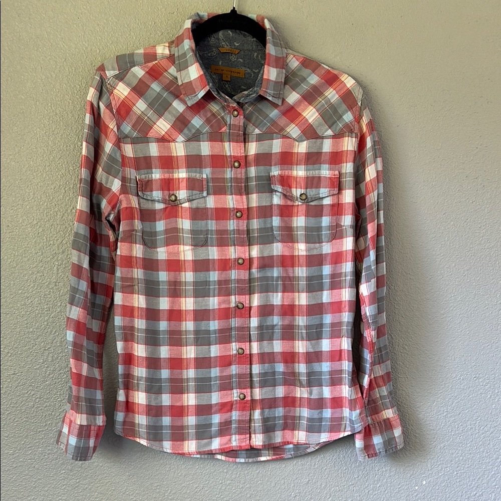Last chance!JACHS Girlfriend Red and Gray Plaid Button-Down Shirt